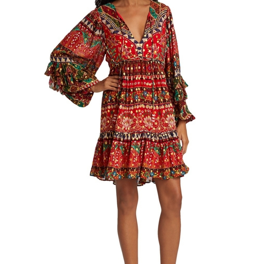 NWT Farm Rio Tropical Shine Dress In Red - Picture 2 of 16
